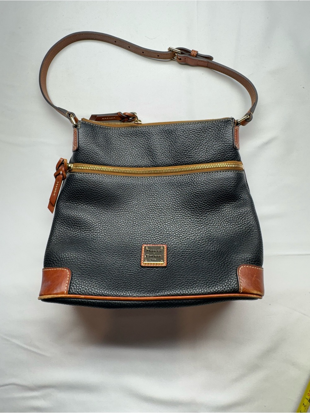Dooney & Bourke Black Leather Messenger with Brown Trim
